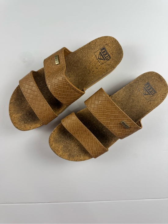 Reef Shoes - Reef Tan Textured Double-Strap Slide Sandal with Gold Logo